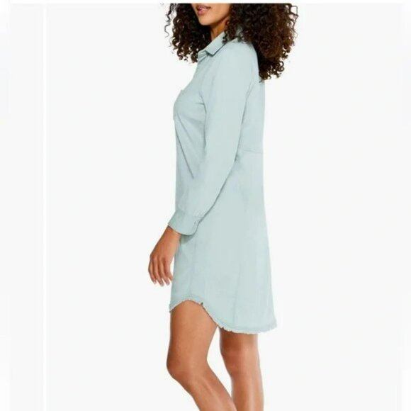 NIC+ZOE Anthropologie Denim Shirtdress Button Up Long Sleeve Light Blue Sz L - Picture 3 of 8